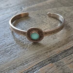 Vintage Anna Beck Cuff Bracelet Sterling Silver 925 Dot Blue Stone #39